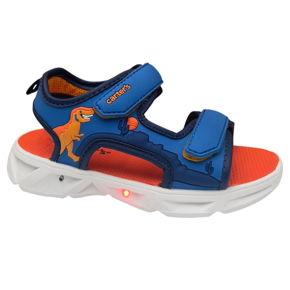 Carter's Little Boys Open Toe Sandals Size 12 Blue Orange Light-up Adjustable - Picture 3 of 11